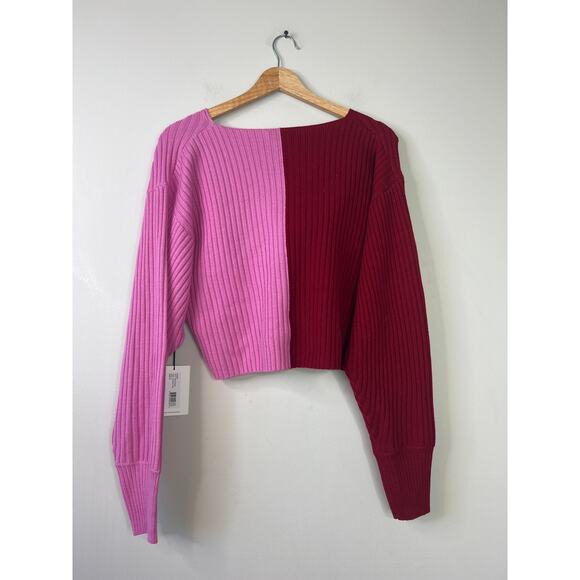 NWT Amur V-Neck Rib Knit Wool Twist Front Cruz Twist Sweater Cranberry Red - Picture 8 of 10